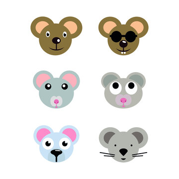 Vector set of cartoon mouse heads. Set of mouse heads. Cartoon mouse set