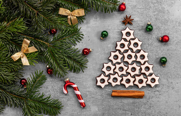 Christmas background with chocolate cookies and spices
