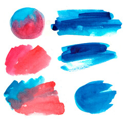 Watercolor hand painted background.Azur. Blue.Pink