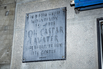 Fototapeta premium Gedenktafel für Johann Caspar Lavater, Zürich, Schweiz
