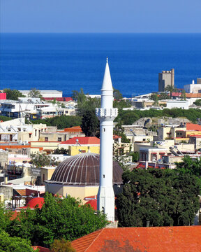 Ibrahim Pasha Mosque, the minaret, the Old Town of Rhodes, Rhodes, Greece