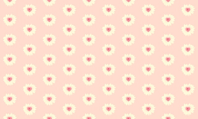 Seamless pattern of pink sunflower flower in shape of heart isolated on pink background. Happy valentine day concept