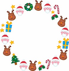 アクリル画風のクリスマスサンタトナカイ丸フレーム