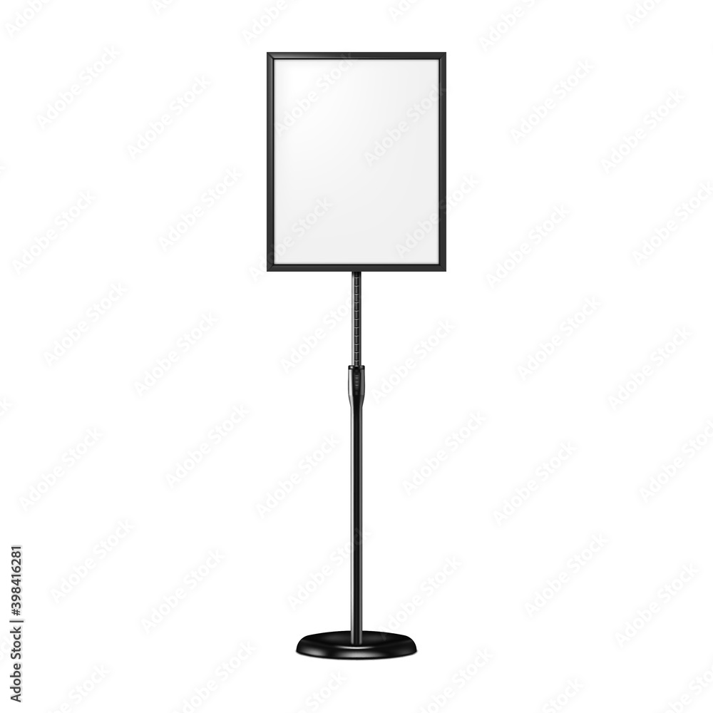 Wall mural poster sign stand. floor standing display with round base isolated on white background. realistic ve