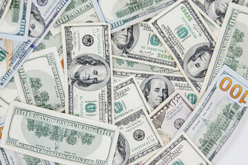 American banknotes 100 dollars. Background from dollars