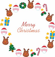 アクリル画風のクリスマスサンタトナカイ丸フレーム　文字有