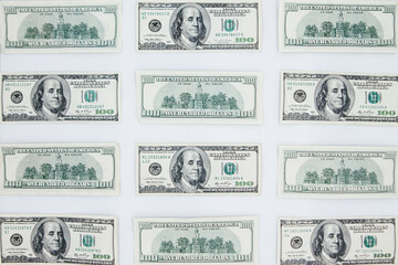 American banknotes 100 dollars. Background from dollars