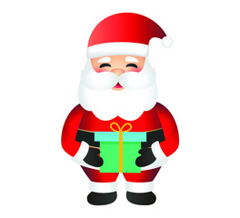 Santa Claus cartoon illustration isolated on white background. Santa Claus character with present. Santa holding gift.