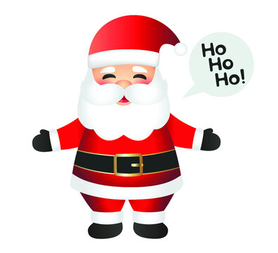 Santa Claus cartoon illustration isolated on white background. Santa Claus character waving and greeting. HO HO HO typography.