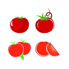 Illustration of ripe tomato with slices isolated on white background
