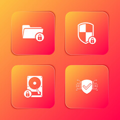 Set Folder and lock, Shield security with, Hard disk drive and Cyber icon. Vector.