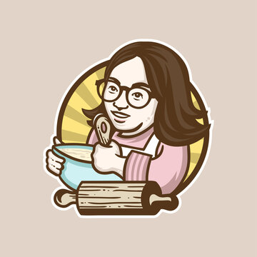Smiling Woman Baking Cartoon Vector Illustration