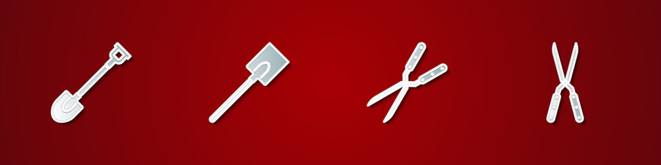 Set Garden shovel, , Gardening handmade scissor and icon. Vector.