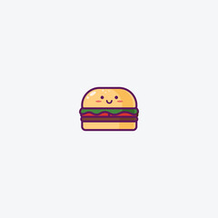 Illustration of Cute Burger Icon - Smiley Emoji Icon Set, Vector Cartoon Illustration.