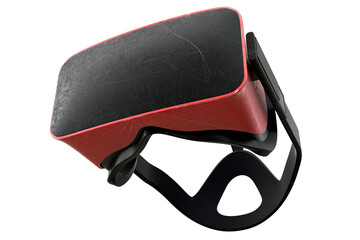 Conceptual used virtual reality glasses with scratches isolated on white