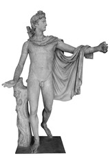 Apollo Belvedere statue. Sculpture is copy of lost ancient bronze original made by Greek sculptor Leochares. Vertical image.
