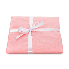 Gift box wrapped with pink paper on a white background.