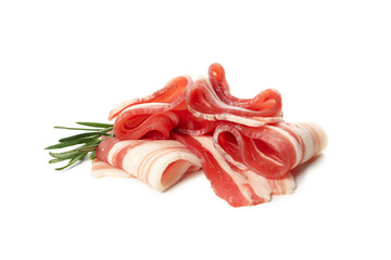 Tasty raw bacon isolated on white background