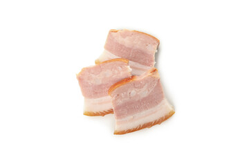 Tasty raw bacon isolated on white background