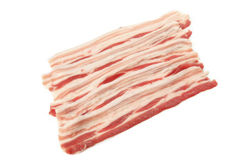 Tasty raw bacon isolated on white background