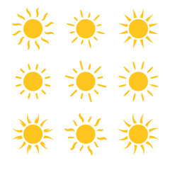 Sun set icon. Yellow sun star collection.
