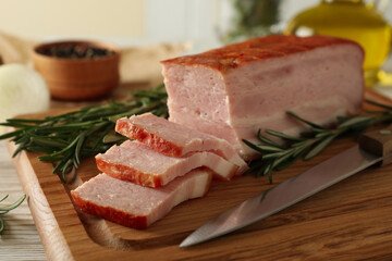 Concept of tasty snack with bacon on cutting board