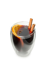 Glass of mulled wine isolated on white background