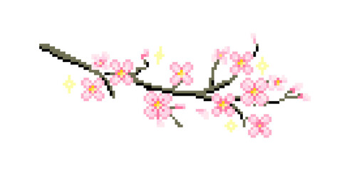 Cherry Blossoms pixel image. cross stitch pattern vector illustration.