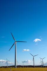 Obraz premium An agricultural field in Northern Germany with wind turbines.