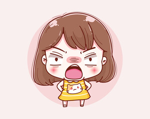 Cartoon angry girl and vector character design.