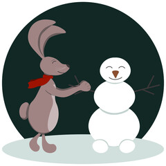 New Year vector isolated hare with a red scarf on a background