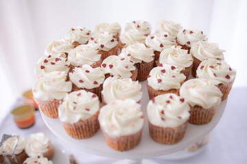 beautiful small cakes on a plate. candy bar