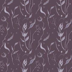 Seamless botanical pattern hand drawn illustration.