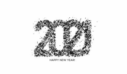 Happy New Year 2021 Particle Text Typography Design Banner Poster, Vector illustration.