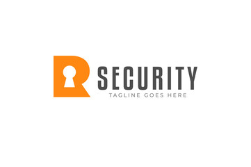 Abstract Initial R Security Logo. Letter R with key icon inside isolated on white background, Flat Vector Logo Design Template, vector illustration