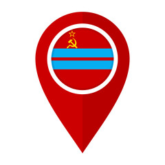 Obraz premium flat map marker icon with turkmenia soviet socialist republic flag isolated on white background 