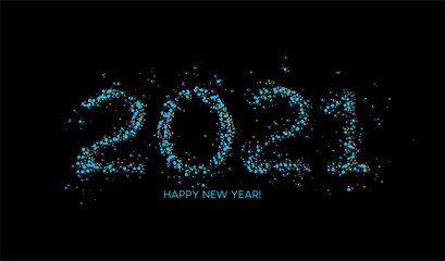 Happy New Year 2021 Particle Text Typography Design Banner Poster, Vector illustration.