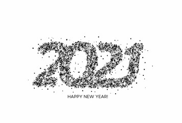 Happy New Year 2021 Particle Text Typography Design Banner Poster, Vector illustration.