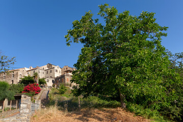 Fototapeta na wymiar Santa-Lucia-di-Moriani village in Upper Corsica mountain