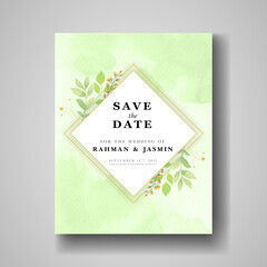 Elegant wedding invitation with beautiful watercolor leaves