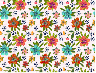
Summer seamless vector pattern with fairy flowers, digital drawing.
