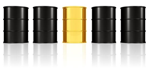 goldenes Fass inmitten schwarzer Fässer