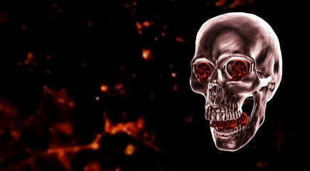 Totenkopf in Cyberpunk - Optik vor schwarz / rotem Hintergrund