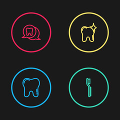 Set line Tooth, Toothbrush, whitening and icon. Vector.