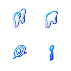 Set Isometric line Broken tooth, , Tooth and Dental inspection mirror icon. Vector.