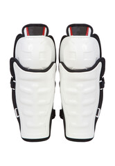 White and red ice hockey protective equipment for legs isolated on white background