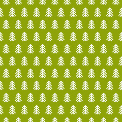 white line fir-trees on green background. Forest blizzard. seamless winter pattern with spruce.