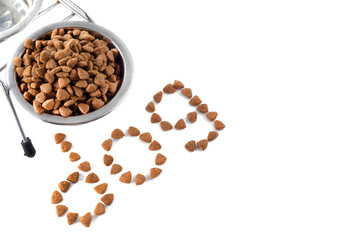 Dog food. Dog and cat food in a bowl on a white background. Dog food isolate