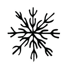 Hand drawn snowflake. Doodle vector illustration. Simple crystal snowflake on white background.