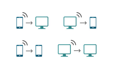 スマホとPCの共有のイラストセット／通信／スマートフォン／パソコン／Wi-Fi／ワイヤレス／無線